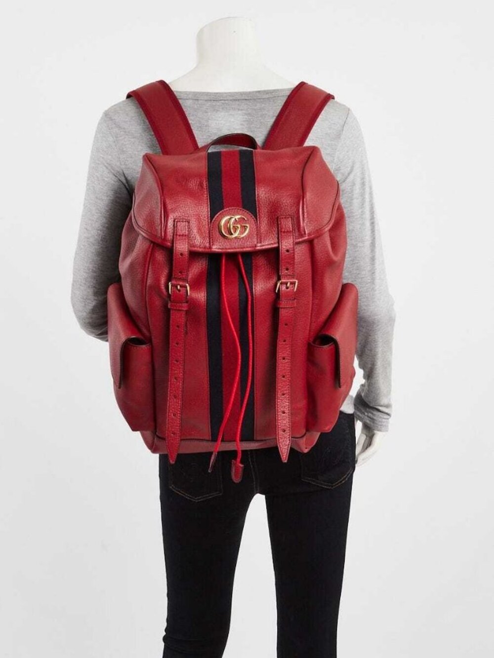 Gucci Red Leather Ophidia Medium Backpack Bag